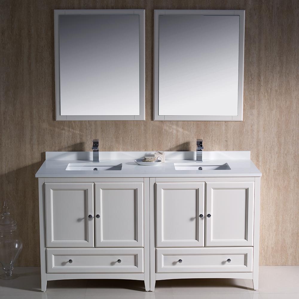 Fresca Oxford 60" Antique White Traditional Double Sink Bathroom Vanity
