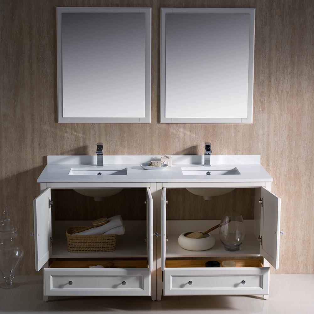 Fresca Oxford 60" Antique White Traditional Double Sink Bathroom Vanity