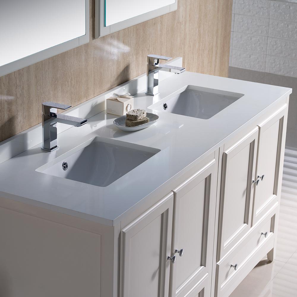 Fresca Oxford 60" Antique White Traditional Double Sink Bathroom Vanity
