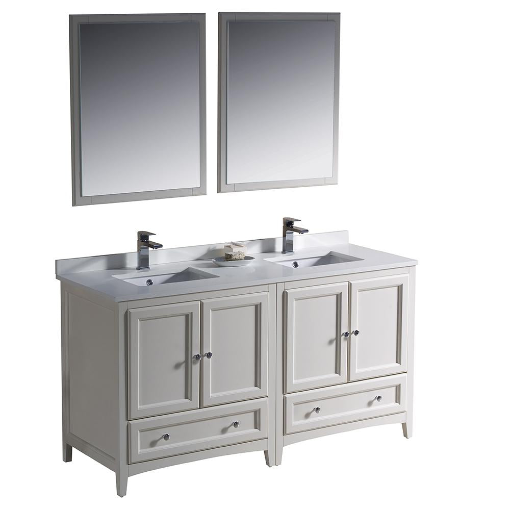 Fresca Oxford 60" Antique White Traditional Double Sink Bathroom Vanity
