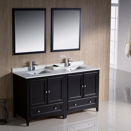 Fresca-Oxford-60"-Espresso-Traditional-Double-Sink-Bathroom-Vanity-(FVN20-3030ES)