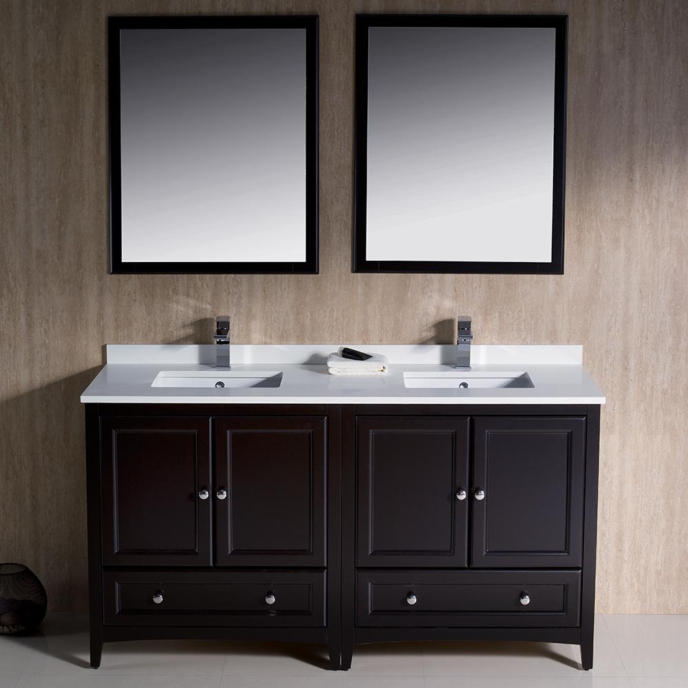 Fresca Oxford 60" Espresso Traditional Double Sink Bathroom Vanity