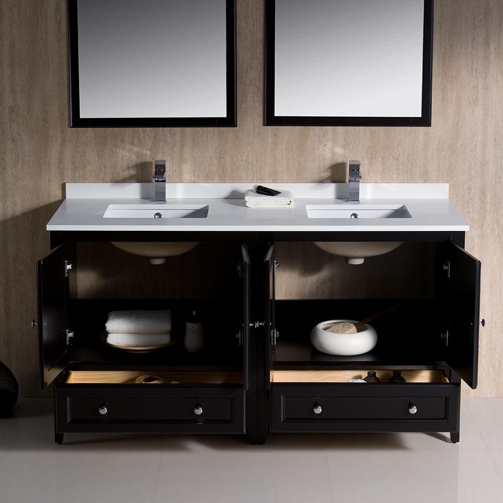 Fresca Oxford 60" Espresso Traditional Double Sink Bathroom Vanity