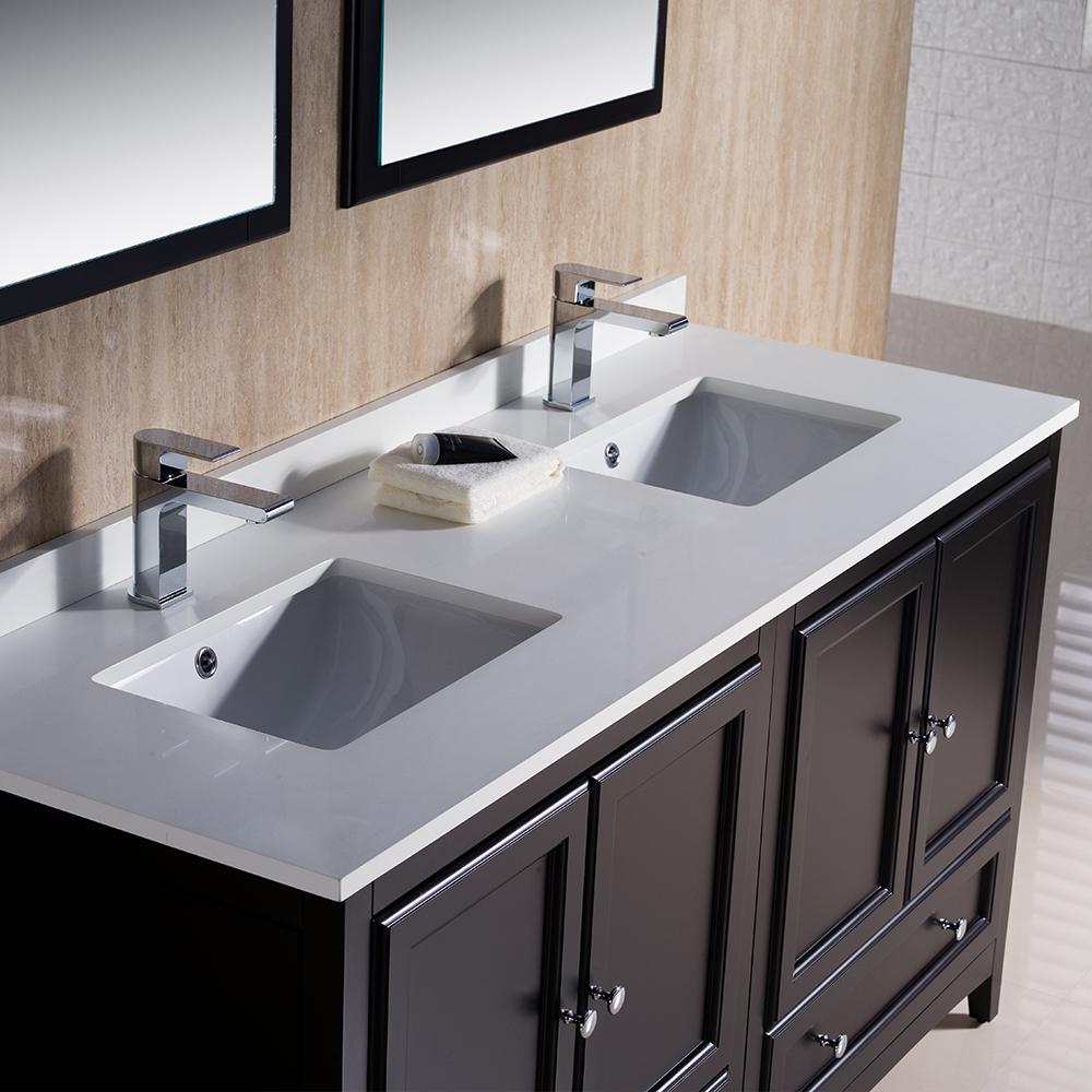 Fresca Oxford 60" Espresso Traditional Double Sink Bathroom Vanity