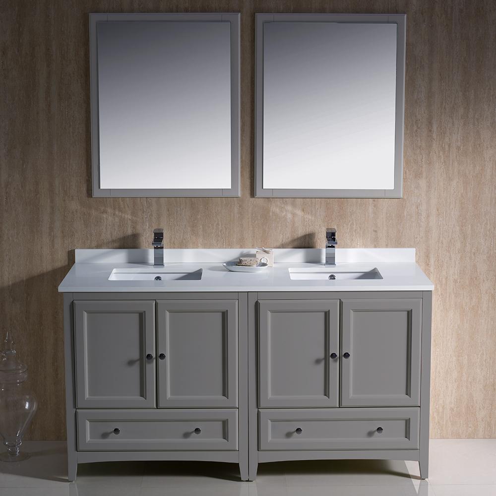 Fresca Oxford 60" Gray Traditional Double Sink Bathroom Vanity