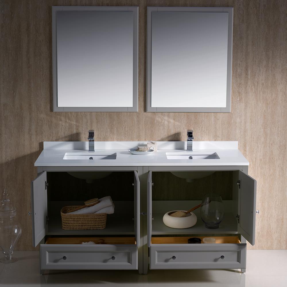 Fresca Oxford 60" Gray Traditional Double Sink Bathroom Vanity