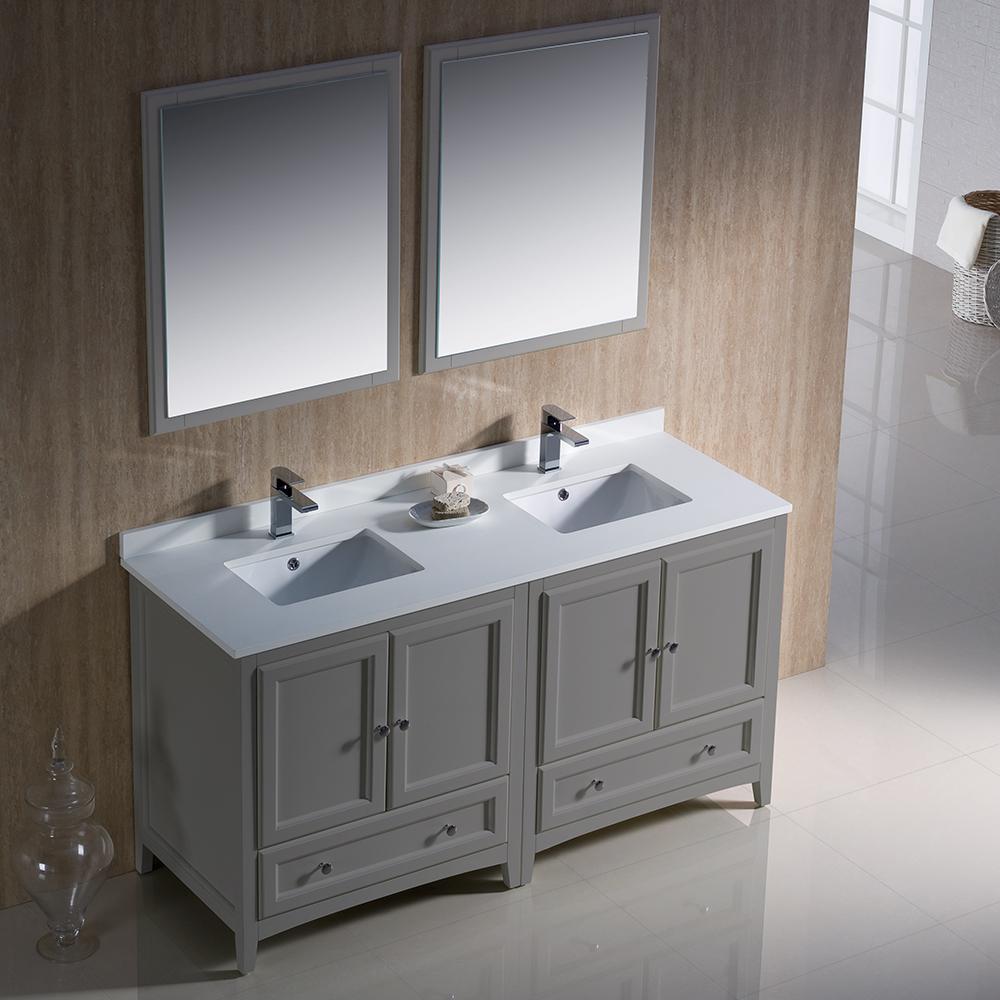 Fresca Oxford 60" Gray Traditional Double Sink Bathroom Vanity