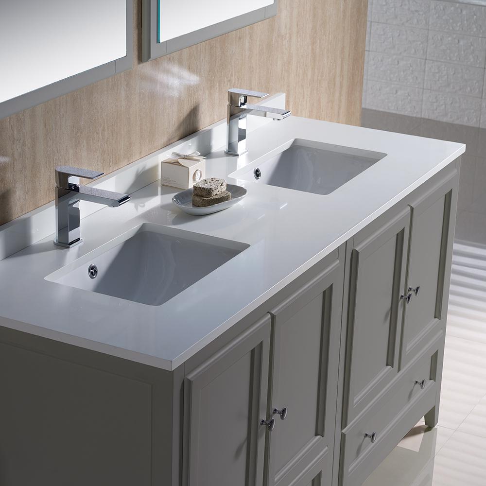 Fresca Oxford 60" Gray Traditional Double Sink Bathroom Vanity