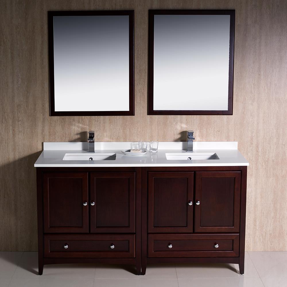Fresca Oxford 60" Mahogany Traditional Double Sink Bathroom Vanity