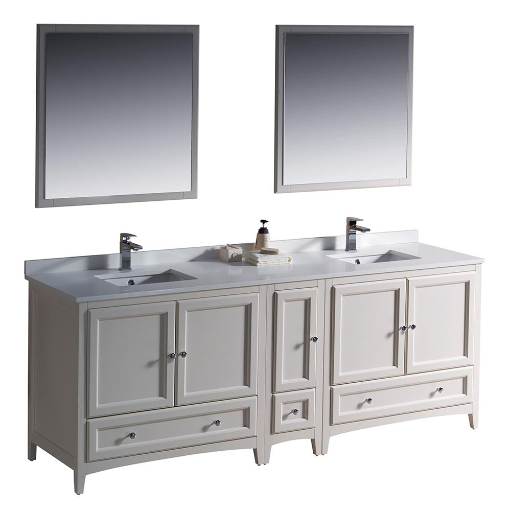 Fresca Oxford 84" Antique White Traditional Double Sink Bathroom Vanity