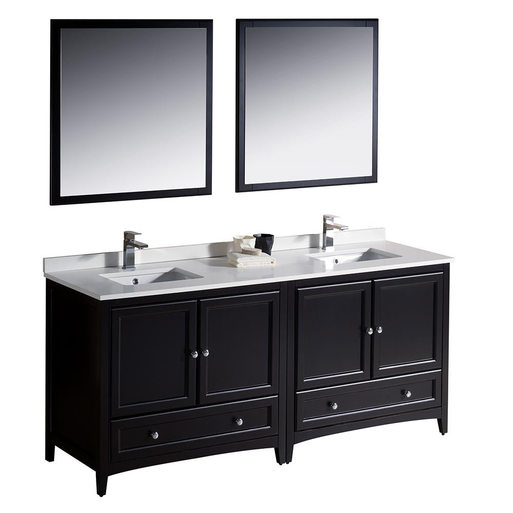 Fresca Oxford 72" Espresso Traditional Double Sink Bathroom Vanity