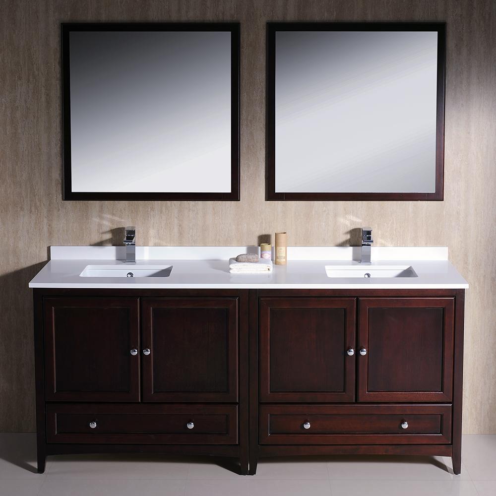 Fresca Oxford 72" Mahogany Traditional Double Sink Bathroom Vanity