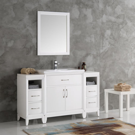 Fresca-Cambridge-54"-White-Traditional-Bathroom-Vanity-w/-Mirror-(FVN21-123012WH)