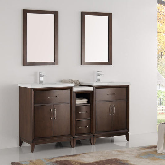 Fresca-Cambridge-60"-Antique-Coffee-Double-Sink-Traditional-Bathroom-Vanity-w/-Mirrors-(FVN21-241224AC)