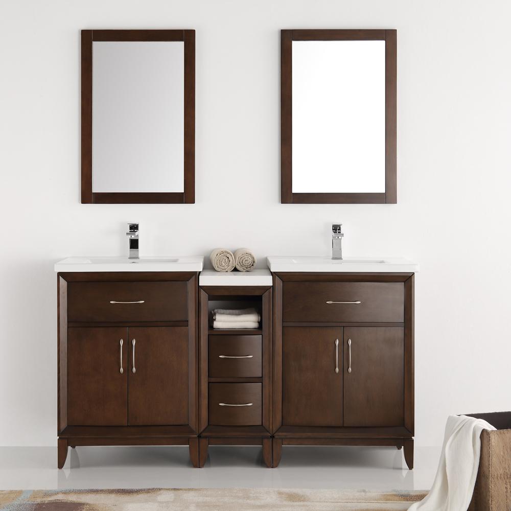 Fresca Cambridge 60" Antique Coffee Double Sink Traditional Bathroom Vanity w/ Mirrors