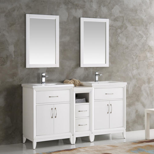 Fresca-Cambridge-60"-White-Double-Sink-Traditional-Bathroom-Vanity-w/-Mirrors-(FVN21-241224WH)