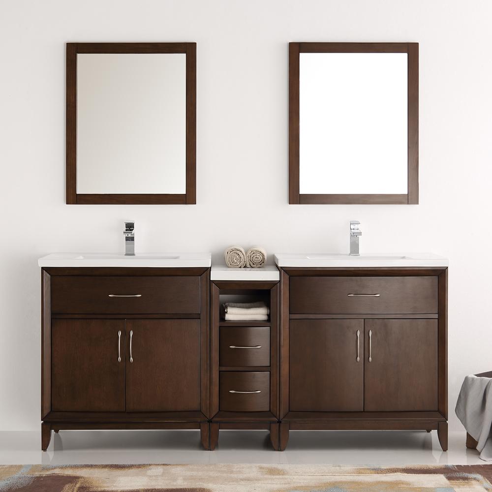 Fresca Cambridge 72" Antique Coffee Double Sink Traditional Bathroom Vanity w/ Mirrors