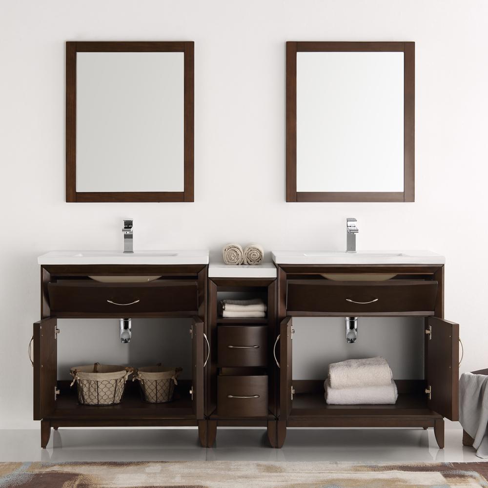 Fresca Cambridge 72" Antique Coffee Double Sink Traditional Bathroom Vanity w/ Mirrors