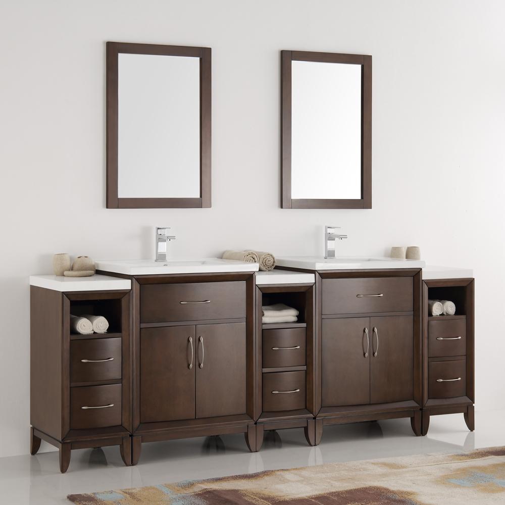 Fresca-Cambridge-84"-Antique-Coffee-Double-Sink-Traditional-Bathroom-Vanity-w/-Mirrors-(FVN21-84AC)
