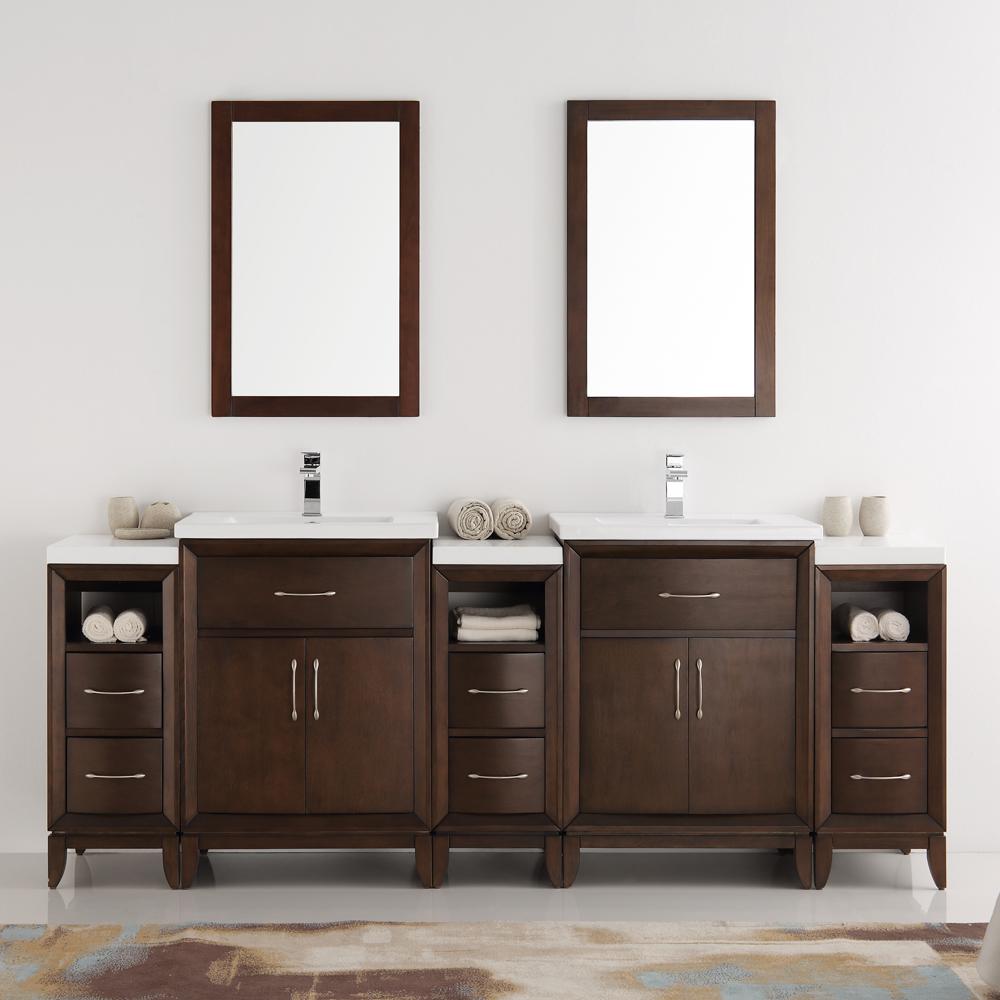 Fresca Cambridge 84" Antique Coffee Double Sink Traditional Bathroom Vanity w/ Mirrors
