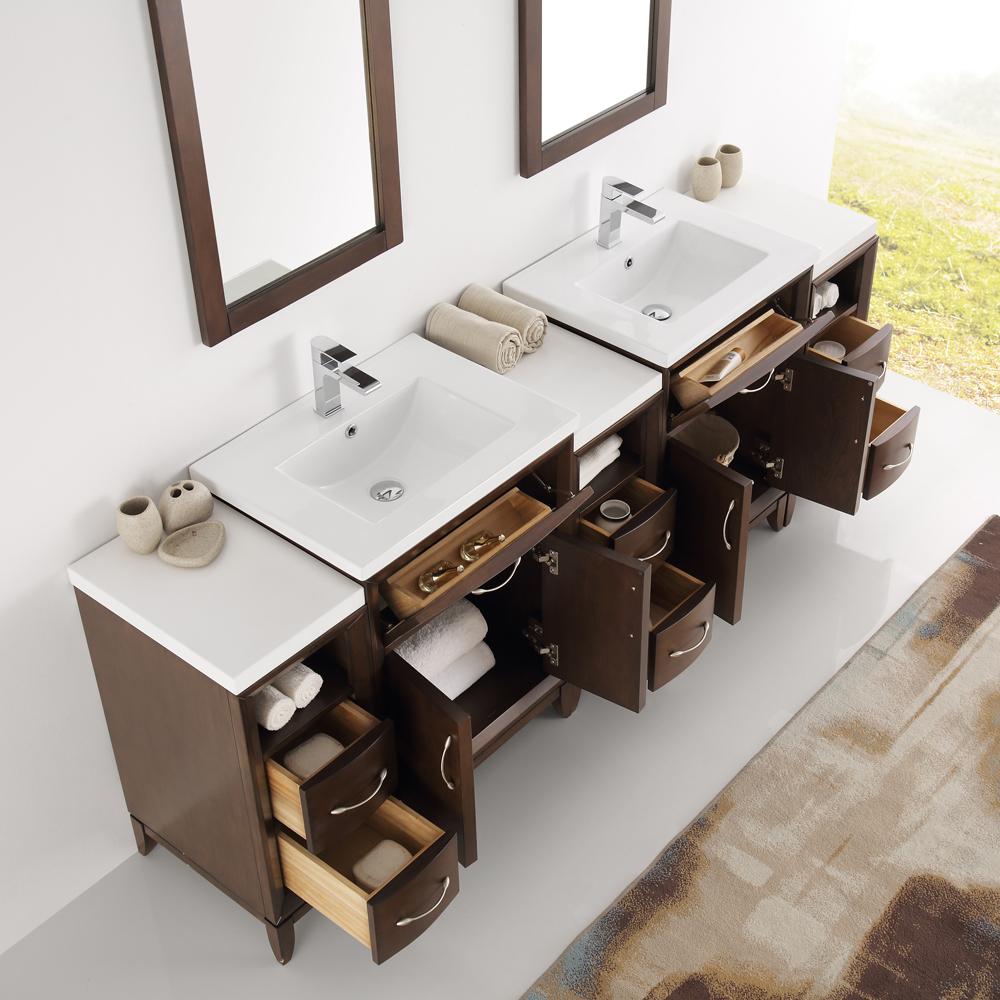 Fresca Cambridge 84" Antique Coffee Double Sink Traditional Bathroom Vanity w/ Mirrors