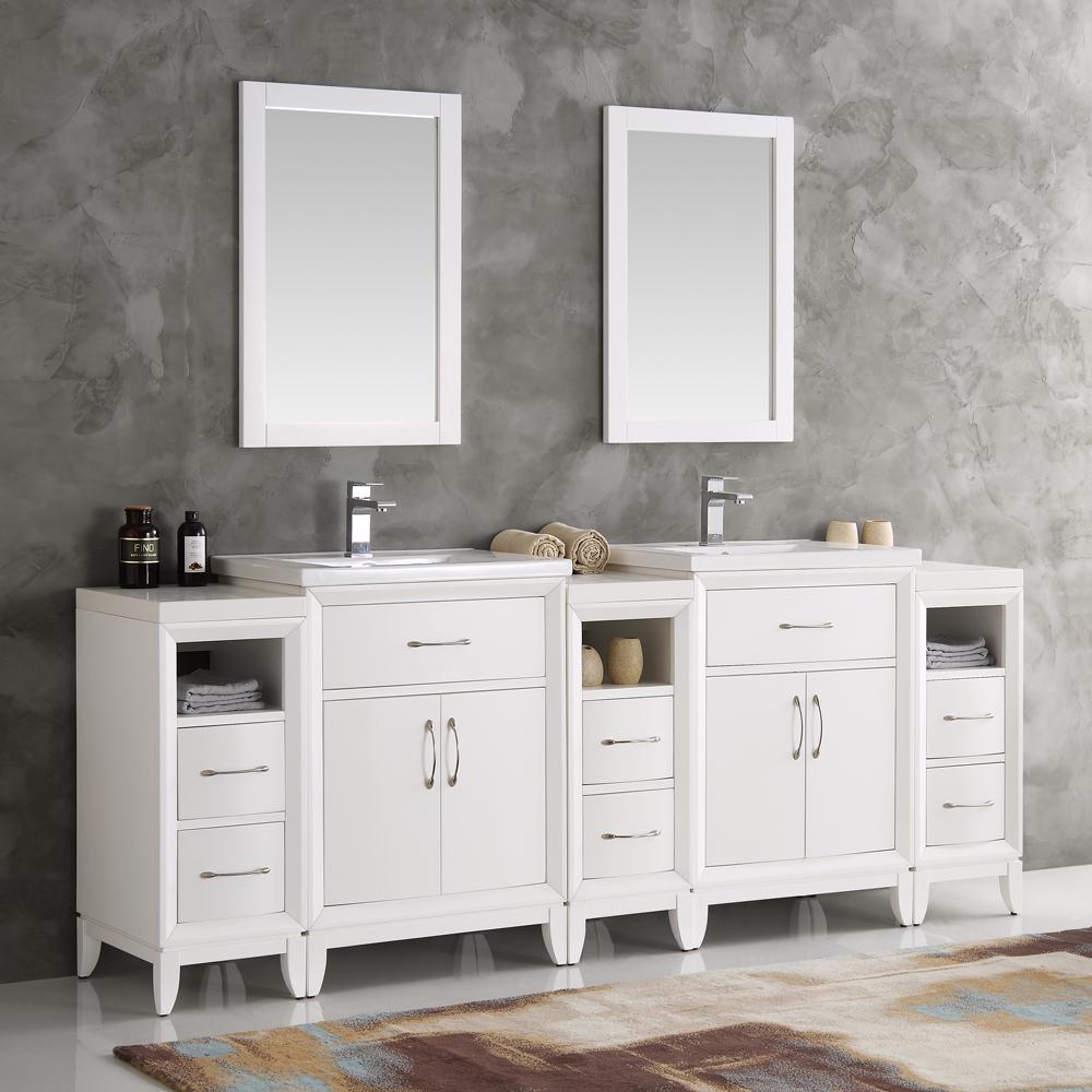 Fresca-Cambridge-84"-White-Double-Sink-Traditional-Bathroom-Vanity-w/-Mirrors-(FVN21-84WH)