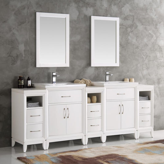 Fresca-Cambridge-84"-White-Double-Sink-Traditional-Bathroom-Vanity-w/-Mirrors-(FVN21-84WH)