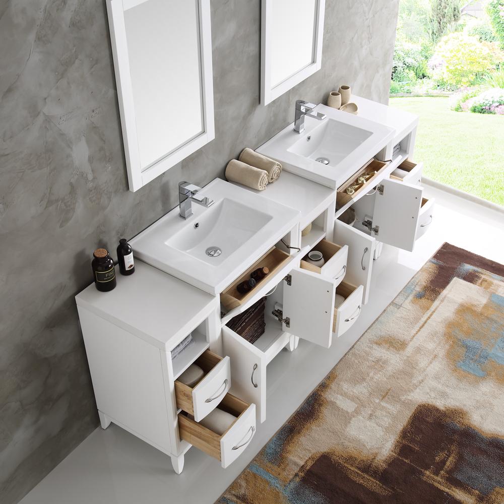 Fresca Cambridge 84" White Double Sink Traditional Bathroom Vanity w/ Mirrors