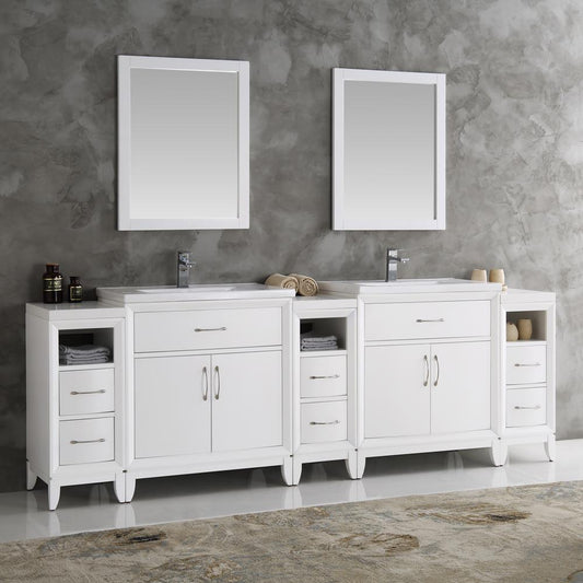 Fresca-Cambridge-96"-White-Double-Sink-Traditional-Bathroom-Vanity-w/-Mirrors-(FVN21-96WH)