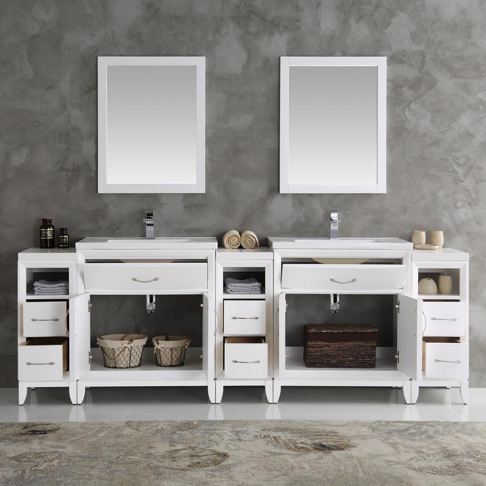Fresca Cambridge 96" White Double Sink Traditional Bathroom Vanity w/ Mirrors