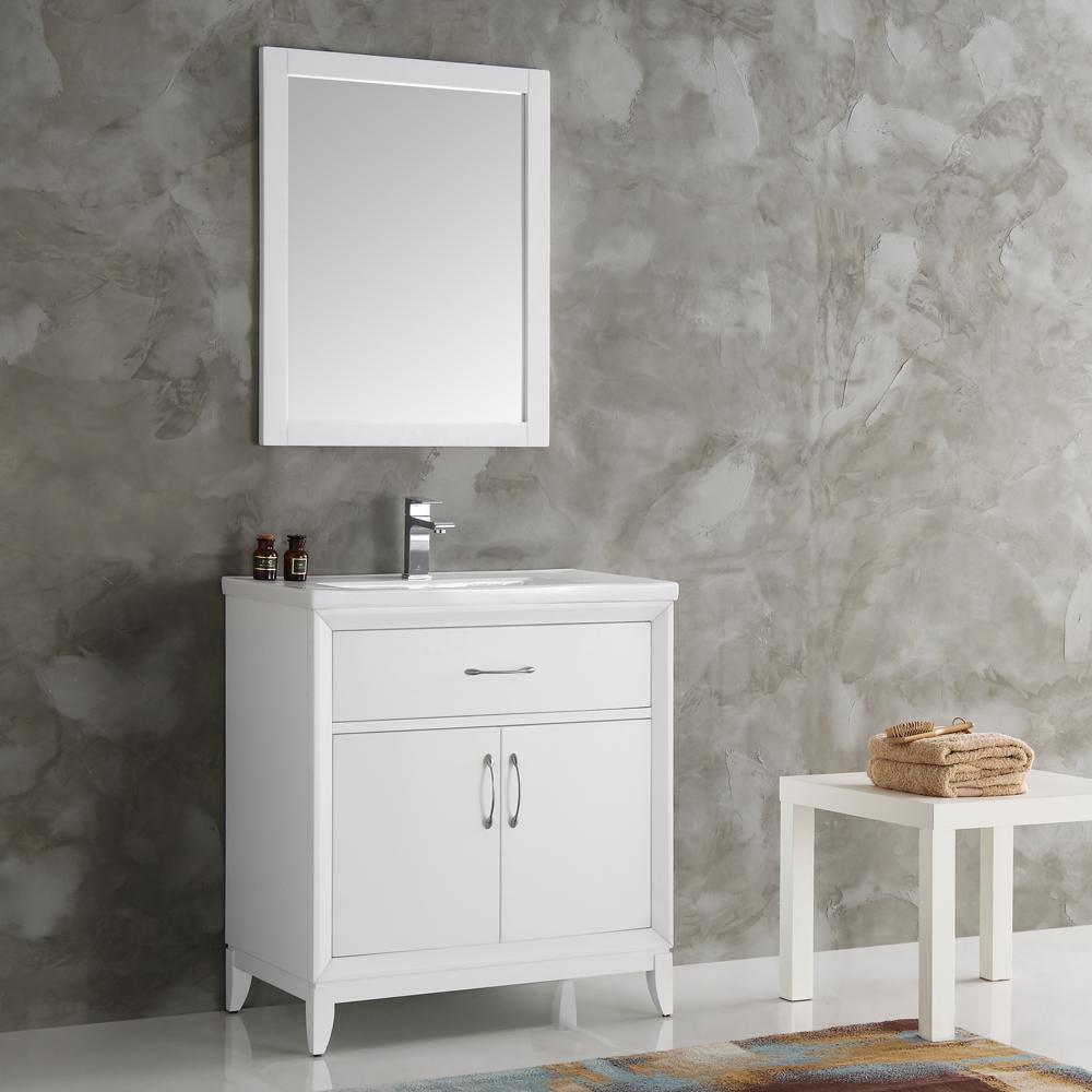 Fresca-Cambridge-30"-White-Traditional-Bathroom-Vanity-w/-Mirror-(FVN2130WH)
