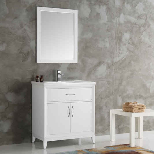 Fresca-Cambridge-30"-White-Traditional-Bathroom-Vanity-w/-Mirror-(FVN2130WH)