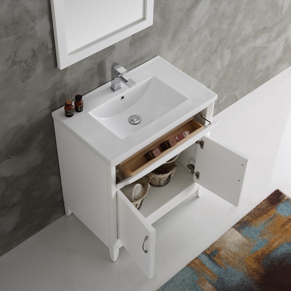 Fresca Cambridge 30" White Traditional Bathroom Vanity w/ Mirror