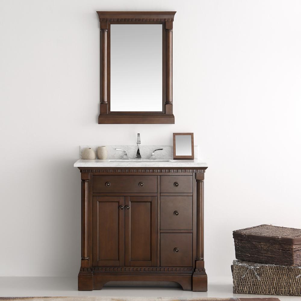 Fresca Kingston 37" Antique Coffee Traditional Bathroom Vanity w/ Mirror