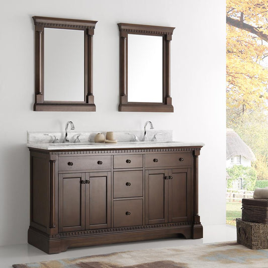 Fresca-Kingston-61"-Antique-Coffee-Double-Sink-Traditional-Bathroom-Vanity-w/-Mirrors-(FVN2260AC)