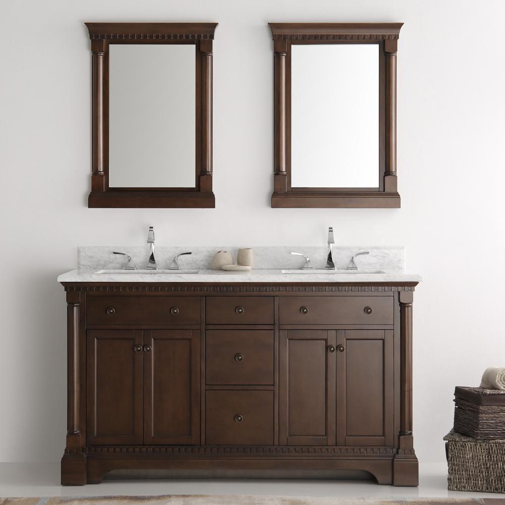 Fresca Kingston 61" Antique Coffee Double Sink Traditional Bathroom Vanity w/ Mirrors