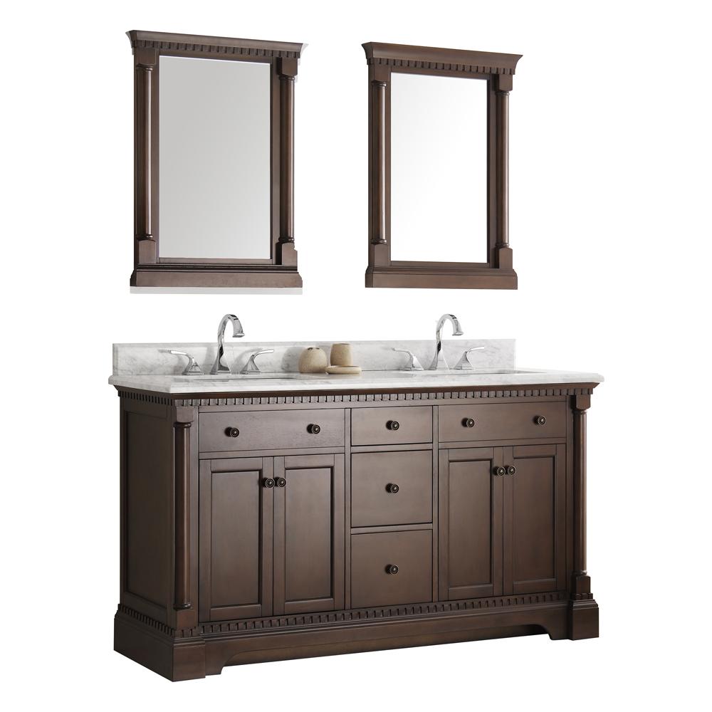 Fresca Kingston 61" Antique Coffee Double Sink Traditional Bathroom Vanity w/ Mirrors