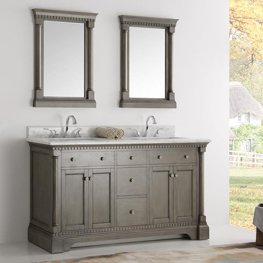Fresca-Kingston-61"-Antique-Silver-Double-Sink-Traditional-Bathroom-Vanity-w/-Mirrors-(FVN2260SA)