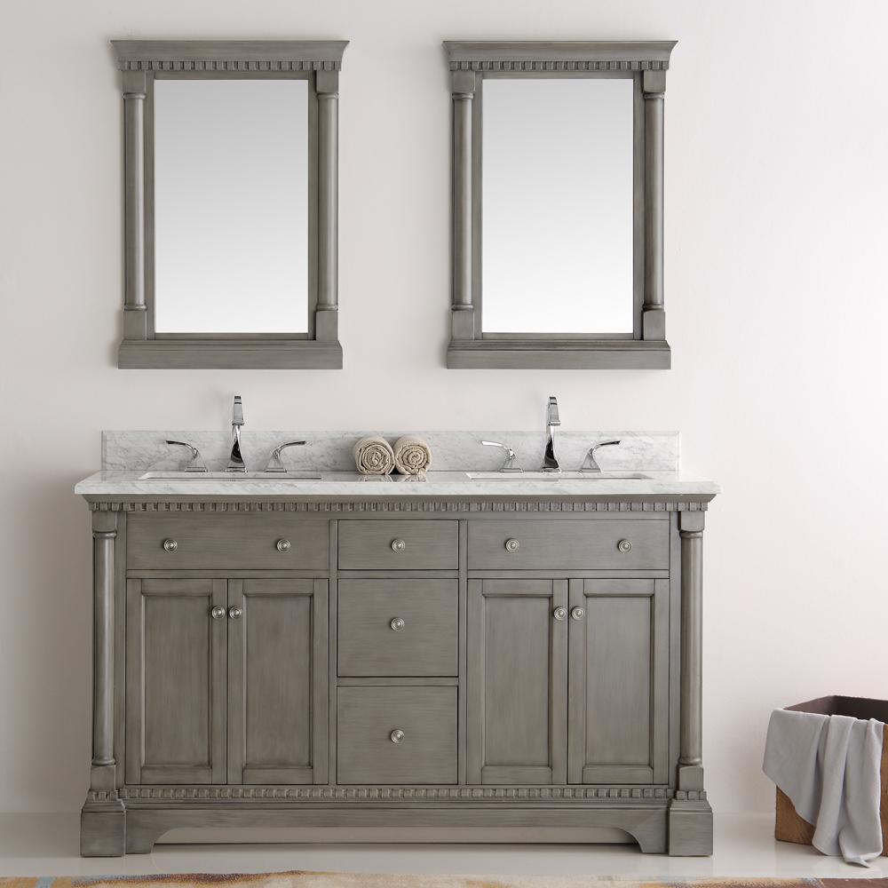 Fresca Kingston 61" Antique Silver Double Sink Traditional Bathroom Vanity w/ Mirrors