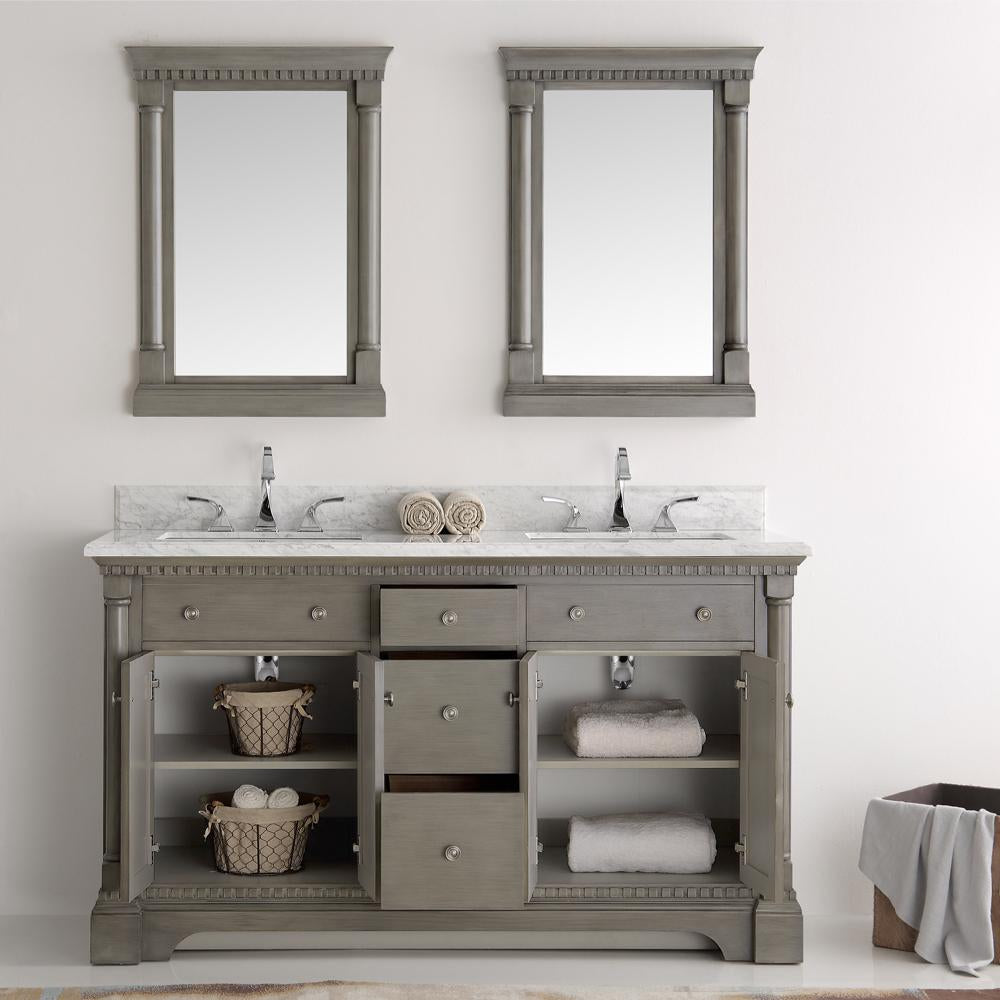Fresca Kingston 61" Antique Silver Double Sink Traditional Bathroom Vanity w/ Mirrors