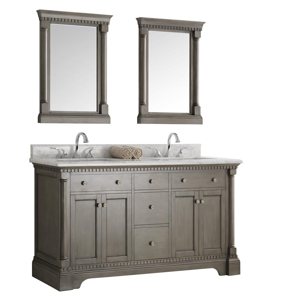 Fresca Kingston 61" Antique Silver Double Sink Traditional Bathroom Vanity w/ Mirrors