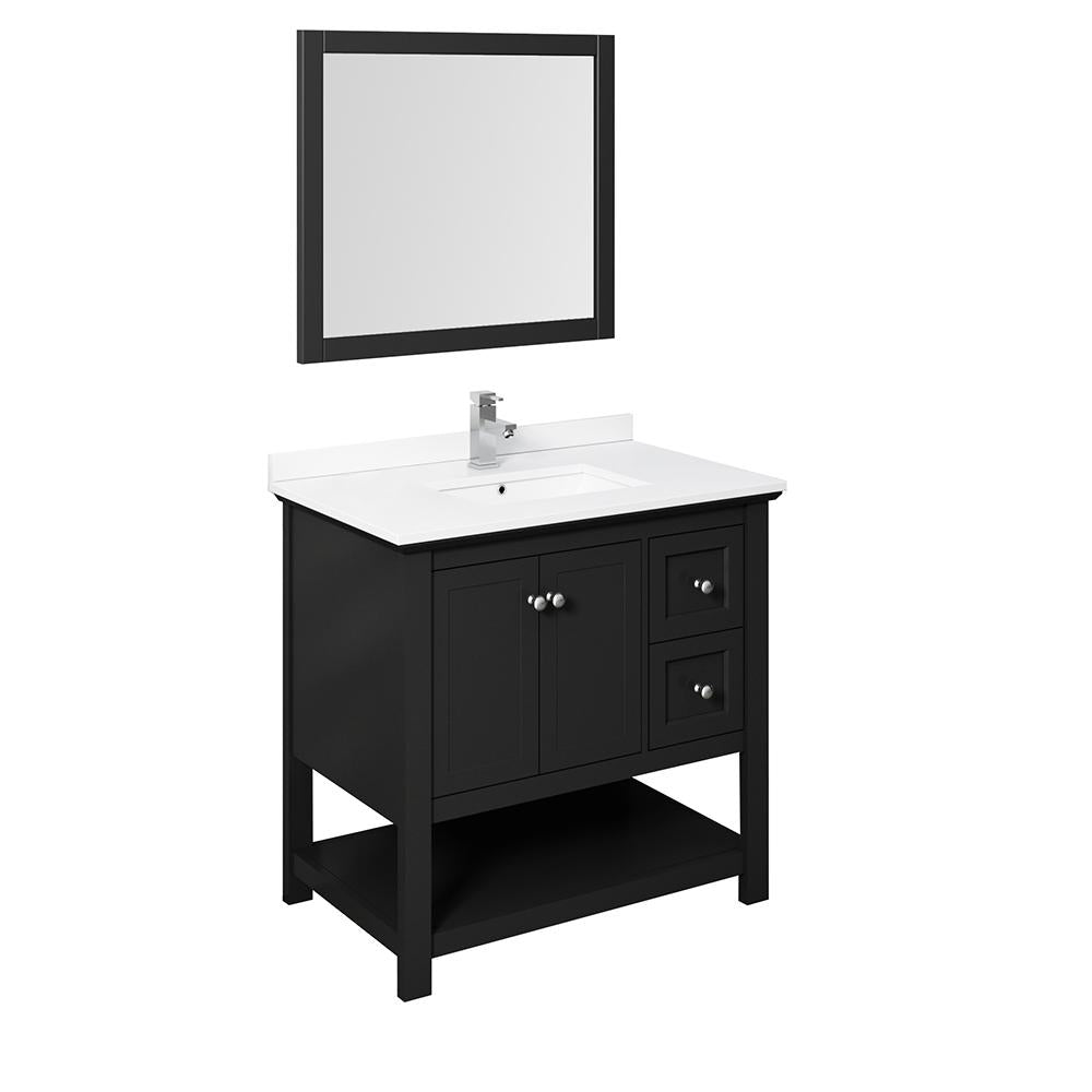 Fresca Manchester 36" Black Traditional Bathroom Vanity w/ Mirror