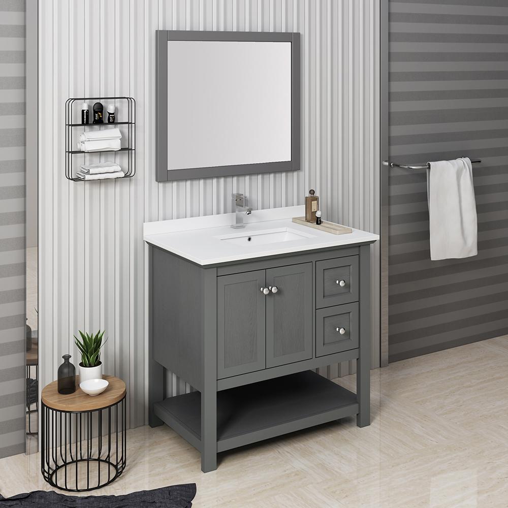 Fresca-Manchester-Regal-36"-Gray-Wood-Veneer-Traditional-Bathroom-Vanity-w/-Mirror-(FVN2336VG)