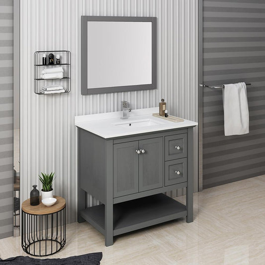 Fresca-Manchester-Regal-36"-Gray-Wood-Veneer-Traditional-Bathroom-Vanity-w/-Mirror-(FVN2336VG)