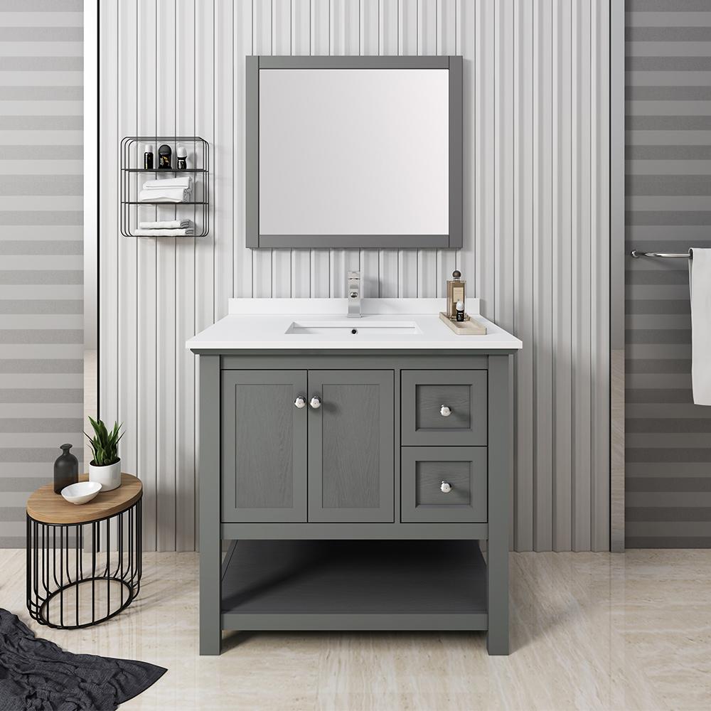 Fresca Manchester Regal 36" Gray Wood Veneer Traditional Bathroom Vanity w/ Mirror