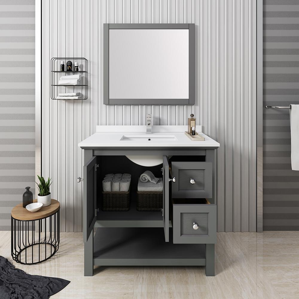 Fresca Manchester Regal 36" Gray Wood Veneer Traditional Bathroom Vanity w/ Mirror
