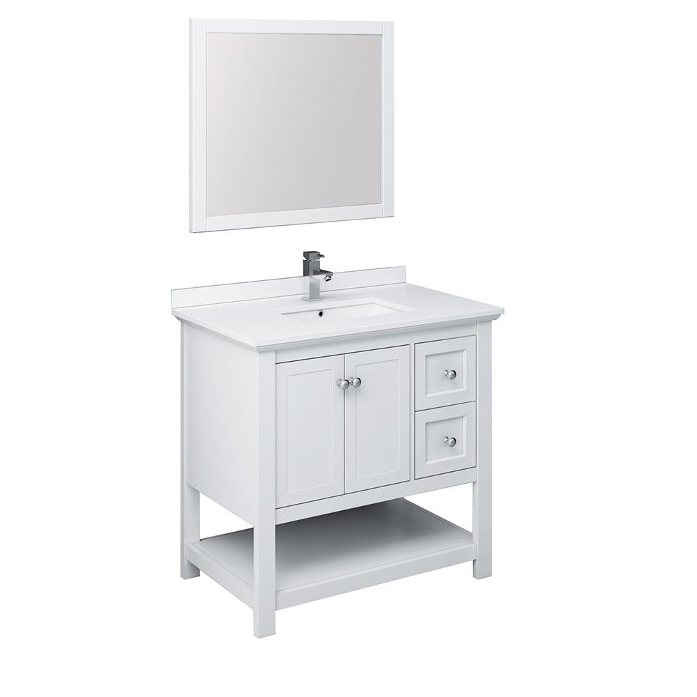 Fresca Manchester 36" White Traditional Bathroom Vanity w/ Mirror