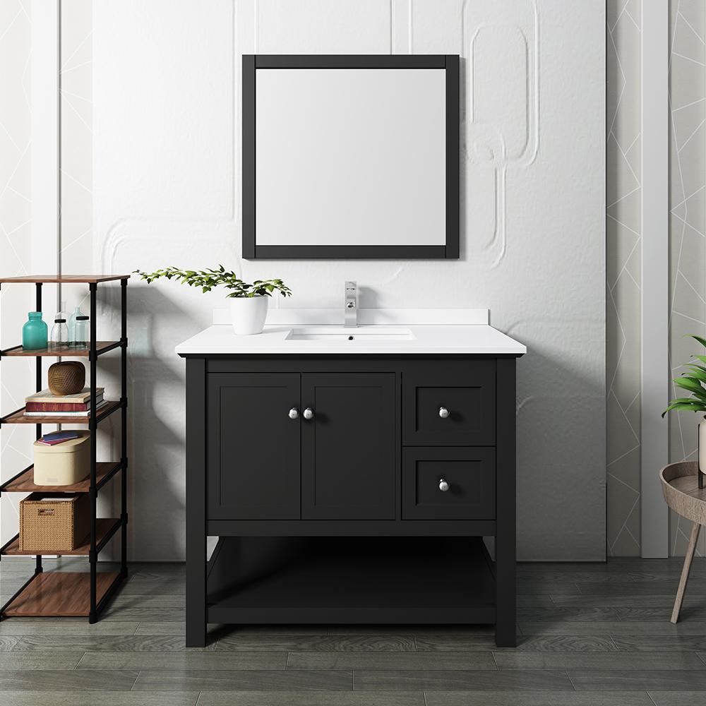 Fresca Manchester 40" Black Traditional Bathroom Vanity w/ Mirror