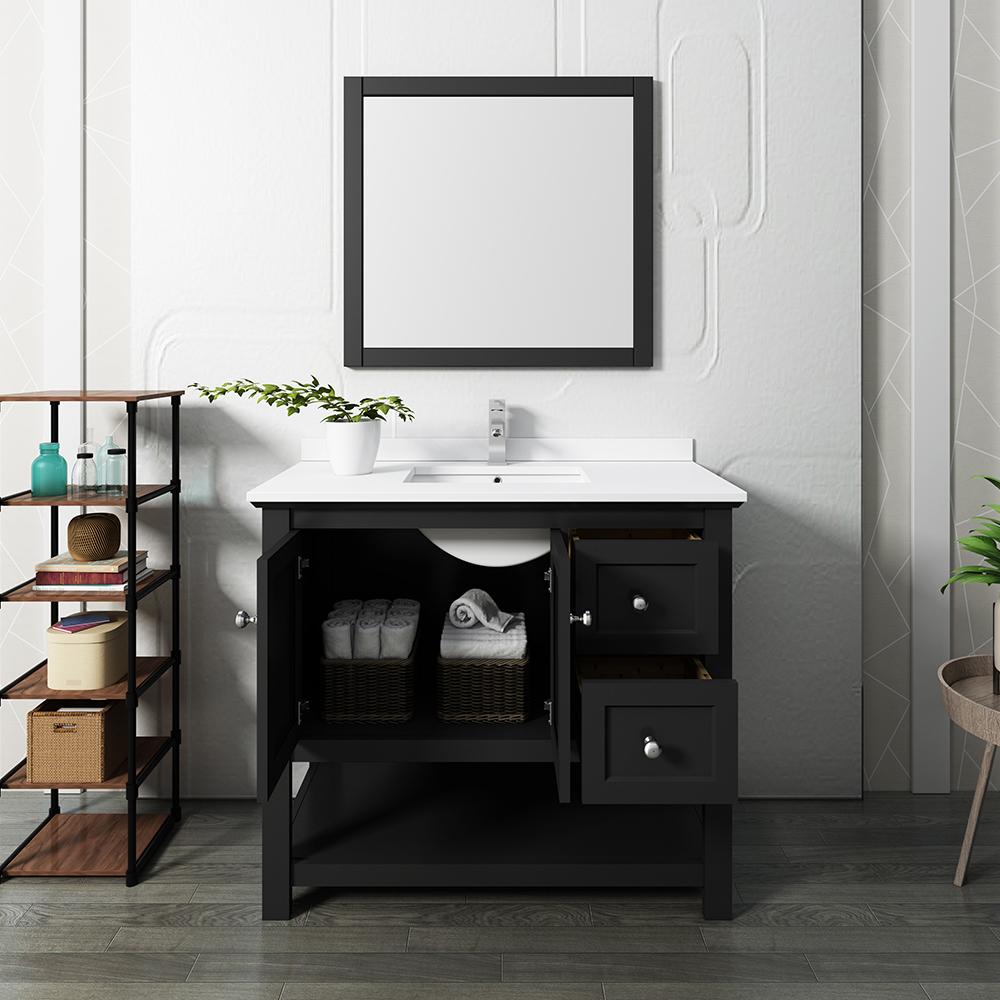 Fresca Manchester 40" Black Traditional Bathroom Vanity w/ Mirror