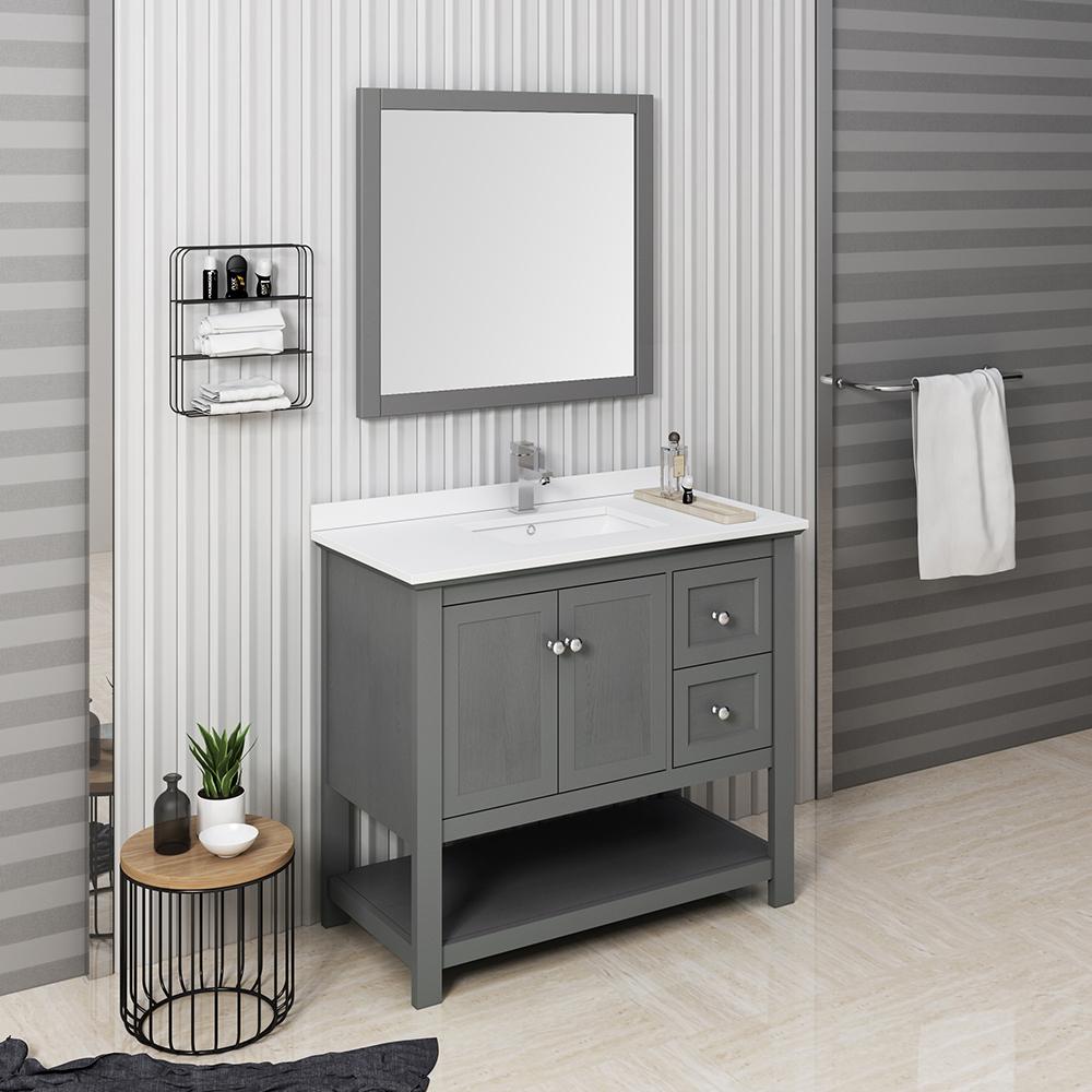 Fresca-Manchester-Regal-40"-Gray-Wood-Veneer-Traditional-Bathroom-Vanity-w/-Mirror-(FVN2340VG)